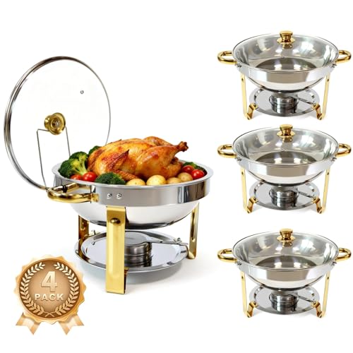 4-Pack Chafing Dishes for Buffet, 6QT 304 Stainless Steel Chafing Dish Buffet Set with Glass Lid, Complete Food Warmers for Parties Buffet Catering Events Dinners, Gold & Silver - color: Silver With Glass Lid