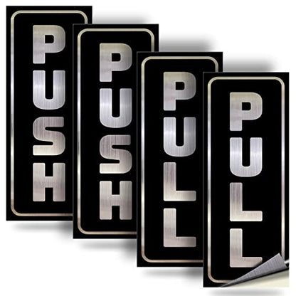iSYFIX Push Pull Stickers Sign, 2x5 Inch, Brushed Silver/Black, 2 Pack - color: Brushed Silver / Black, size: Vertical 2x5