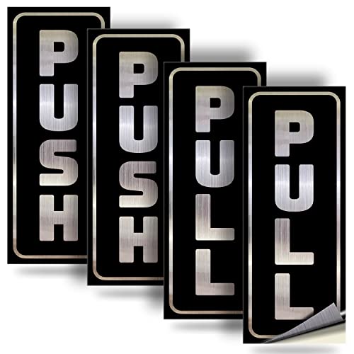 iSYFIX Push Pull Stickers Sign, 2x5 Inch, Brushed Silver/Black, 2 Pack - color: Brushed Silver / Black, size: Vertical 2x5