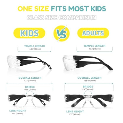 Kids Safety Glasses 24 Pack, ANSI Z87.1 Bulk Clear Lens Child Protective Glasses Scratch and Impact Resistant Youth Safety Goggles with Multicolor Frame for School Science DIY - color: Clear