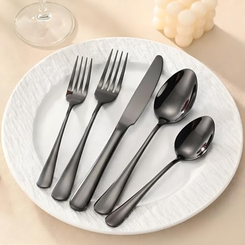 10-Piece Black Silverware Set, Stainless Steel Flatware Set Service for 2 - color: Black, size: 10-Piece