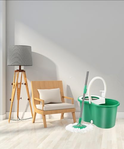 Hand Free Household Mop and Bucket with Wringer Set,Operable 360 ° Rotating Mop Bucket Set with 3 Microfiber Replacement Head and Stainless Steel 56" Extended Handle for Office and Home use(Green)