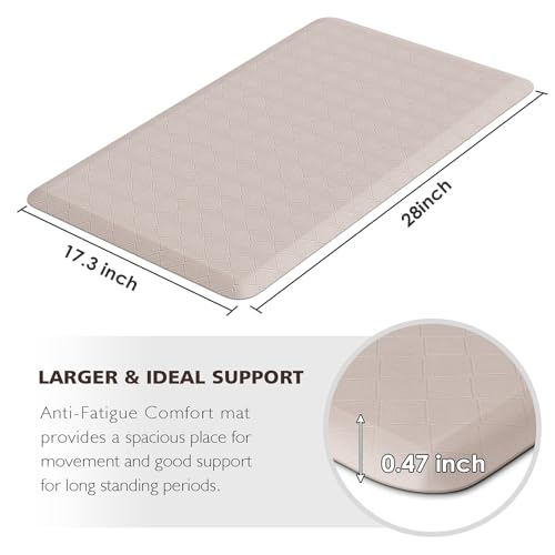HappyTrends Kitchen Runner Rugs Anti-Fatigue mats,17.3"x 28",Non Slip Waterproof Ergonomic Comfort Mat for Kitchen, Floor Home, Office, Sink, Laundry,Khaki - color: Khaki, size: 28"L x 17.3"W x 0.5"Th
