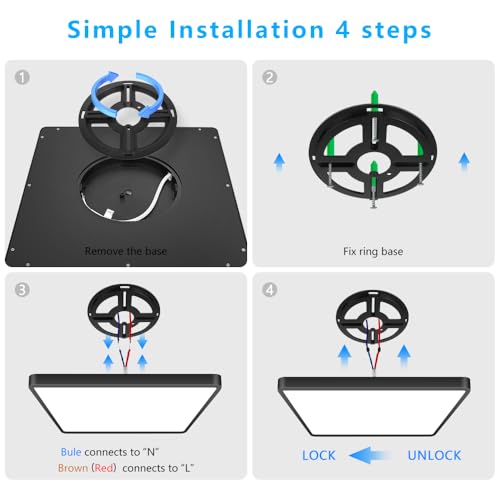 12Inch 24W Square LED Ceiling Light Fixtures Flush Mount, 6000K Cold White LED Ceiling Lamp, Surface Mount Modern Ceiling Lights, Black Slim Flat Panel Lighting for Bedroom, Kitchen, Bathroom - color: Cool White, size: 12 inch Black