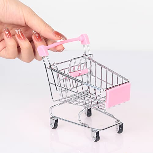 Mini Shopping Cart，Supermarket Handcart Mini Shopping Cart Mini Supermarket Storage Toy Decorative Ornaments for Storage Toys (Toy Shopping cart Pink) - color: Pink