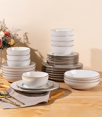 GBHOME Ceramic Dinnerware Sets of 8,32 pcs Plates and Bowls Sets Dishes - color: Off-White, size: Service for 8 (32 pcs)