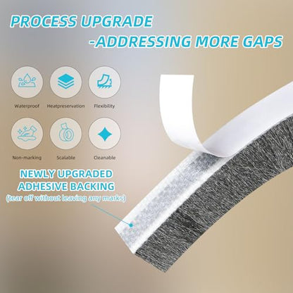 Weather Stripping Door Window Seal Strip, 32.8FT Self-Adhesive Soundproofing Weatherstrip, Draft Blocker Dustproof Strip for Sliding Windows, Doors, Cabinets (0.6" W x 0.4" H) - size: 0.6x0.35x33FT