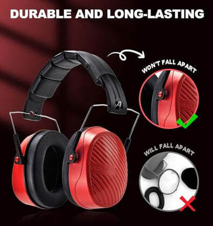 PROHEAR 038 Ear Protection Safety Earmuffs for Mowing, 28dB Noise Reduction Passive Hearing Protector, Compact Foldable Headset for Shooting Construction Power Tools, Red - color: Red