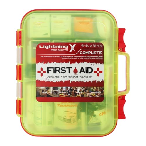Lightning X Large 364pc OSHA ANSI Class B+ First Aid Kit, High Vis Fluorescent Hard Case, Dual-Layer Organized Emergency Medical Kit for Office, Jobsite & Home