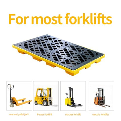 Modular 2 Drum Spill Pallet, 48x24x4 Inch, 2000 lbs Capacity, Heavy-Duty Forkliftable Containment Tray for Industrial Oil & Chemical - size: 48x24x4in