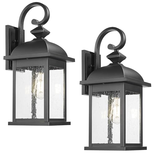FEMILA 21" Outdoor Wall Light Fixture, 2 Pack Modern Outdoor Wall Sconce, Rust-Proof Waterproof Wall Light with Seeded Glass, Ideal for Porch, Patio, Entryway, Garage, 4FD54B2-2PK BK - color: Matte Black, Seeded Glass, size: 21", 2 Pack