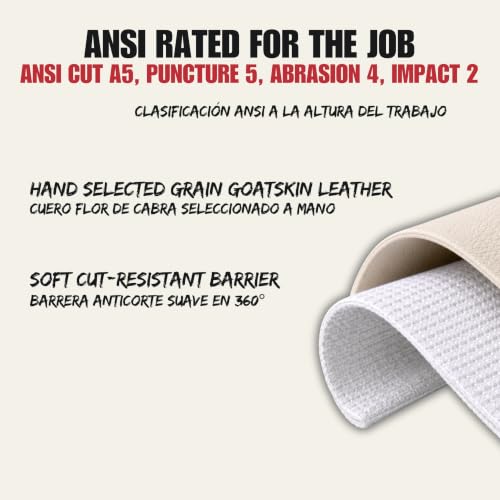 Cestus 3219, Goatskin Leather Impact Gloves, ANSI A5 Cut Resistant - size: X-Large