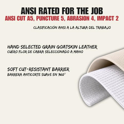 Cestus 3219, Goatskin Leather Impact Gloves, ANSI A5 Cut Resistant - size: Large