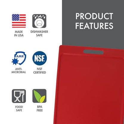 Dexas NSF Certified Polysafe Cutting Board with Handle, 11 x 14.5 Inches, Reversible Kitchen Cutting Board, Red - color: Red, size: 14.5"L x 11"W
