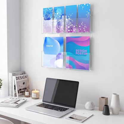 Sherr 1 Pcs Acrylic Brochure Holder Wall Mount with Removable Adjustable Dividers, Large Capacity Literature Display Stand for 4'' x 9'', 8.5'' x 11'' Pamphlets, 17.8'' x 18.9'' for Office Hotel - size: 17.8'' x 18.9''