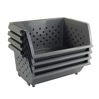 4-Pack Gray Plastic Stackable Kitchen Storage Basket