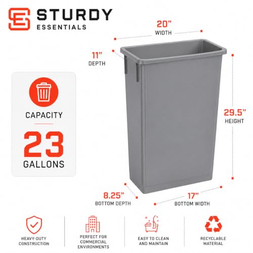 23 Gallon Slim Jim Rectangular Gray Trash Can | 3 Pack - color: Gray