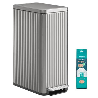 SONGMICS Trash Can, 13 Gallon (50 L) Slim, Stainless Steel, with Lid, Pedal - color: Metallic Silver, size: 13 Gallon (Slim)