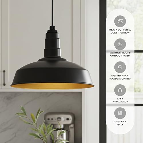 12" Stem Barn Light Pendant 16" Dome | Garage Workshop Ceiling | Galvanized - color: Galvanized, size: 12" Stem