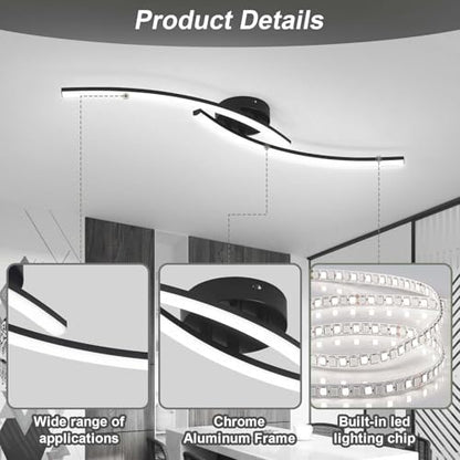 Modern LED Ceiling Light 22W Black Linear Ceiling Lights Fixture 6000K Aluminum 31.4Inch Long Flush Mount Ceiling Light Fixture Lamp for Bedroom Hallway Kitchen Bathroom - color: Black,Intersect, size: 31.49Inch
