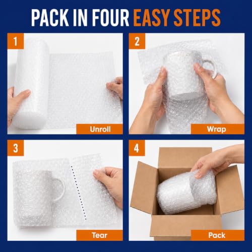 Bubble Wrap for Packing (2 Rolls, 12 in x 72 ft Total) - size: 12" x 72ft