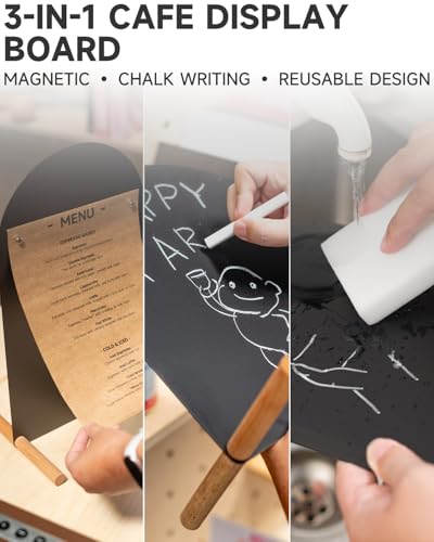 Tabletop Menu Display Stand with Writable Board and Magnetic Holders - size: A5 Vertical (12.2 × 6.7 in)