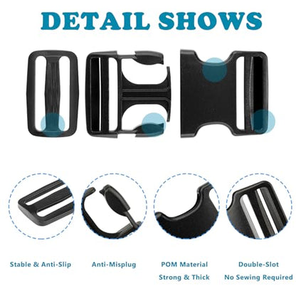 Buckle Straps Set 2'' - 6 Yards Nylon Webbing 2 inch, 6 PCS Dual Side Release Buckles, 12 PCS Tri-Glide Sliders, Heavy Duty Dual Adjustable No Sewing Kit - size: 2 inch