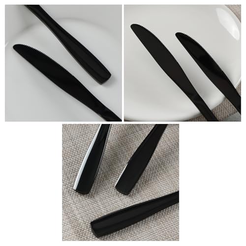Teyyvn 16-Piece Black Stainless Steel Dinner Knives, Cutlery Table Knives