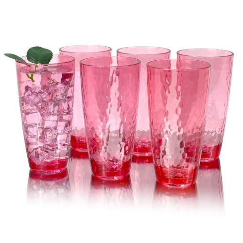 26-Ounce Plastic Tumblers (Set of 6), Reusable Plastic Mugs, BPA-Free Acrylic to Drink Mugs, Shatter Resistant, Textured Interior, Dishwasher Safe (Red, 26 Ounce) - color: Red, size: 26 Ounce