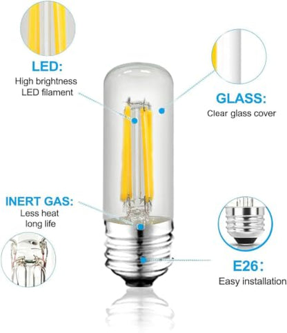 3.2 Inch 5000K Daylight White E26 LED Bulb 60 Watt Equal, AC 120V 600LM Edison Bulbs Dimmable, 6W T10 T30 Filament Light Bulbs Clear Glass for Fan Pendant Wall Light, ETL Certified-9 Pack - size: 3 Inch 6w (9 Count)