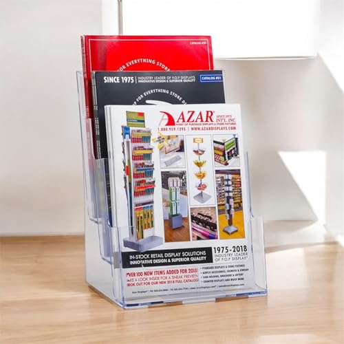 Azar Displays 252378, Brochure Holder, Acrylic Desk Organizer, Three Tier Document, Magazine & Sign Holder, Wall Mount Desk Accessories, Literature Display Stand for 4" Pamphlets, 8.5"x11" - size: Three Tier Letter