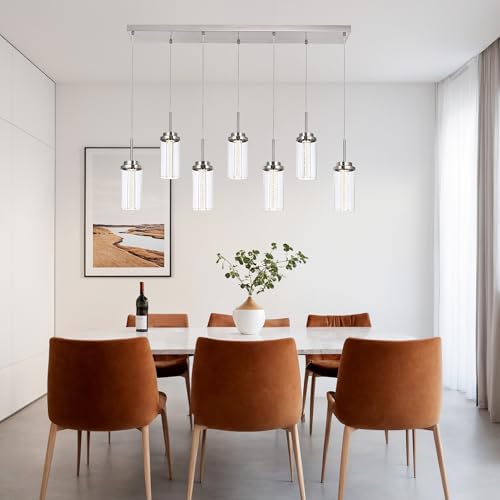 MELUCEE 43.3" Linear Chandelier for Dining Room Modern Led Pendant Lights - color: Brushed Nickel, size: 7-Light-Rectangle