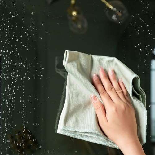 Puomue 6 Pack Microfiber Glass Cleaning Cloth, 16 Inch x 16 Inch, Lint Free Quickly Clean Window, Glasses, Windshields, Mirrors, and Stainless Steel, Green - color: Green