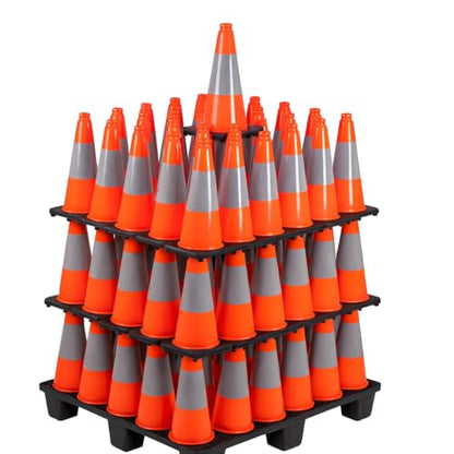 (360 Pack Pallet) BESEA 18 Inch Orange PVC Traffic Cones with Black Base, High-Visibility Reflective Parking Cones, Durable Construction Safety Cones for Roads, Worksites, and Parking Areas - size: 18"(360 cones)