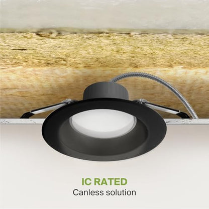ASD 8 Pack 6 Inch Commercial Canless LED Downlight - color: Black Round, size: 6 Inch (8 Pack)