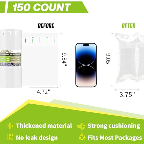 150 Count Packing Air Pillows for Shipping with Pump, Size 4.72" x 9.84" - color: 4.72" x 9.84", size: 150 Count