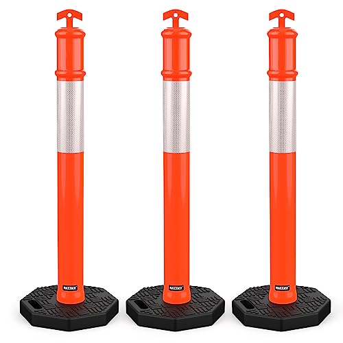 BATTIFE 45 inch Traffic Cones Delineator Posts with Base Orange 3 Pcs - color: Orange