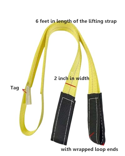 2 inch 6 Feet Lifting Straps, 2 Pack 2 "x6' Lift Sling Straps with Reinforced Loops 18000 Pound Capacity, Yellow