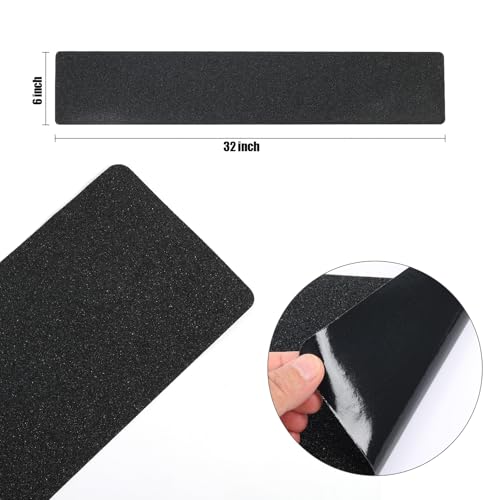 Outdoor Non Slip Tape Black 6'' x 32'' (12-Pack) High Traction Adhesive Treads with Free Roller - Heavy Duty 80 grit Black Non Slip Tape -Anti Skid Strips - Grip Tape for Steps - color: Black, size: 6 IN X 32 IN