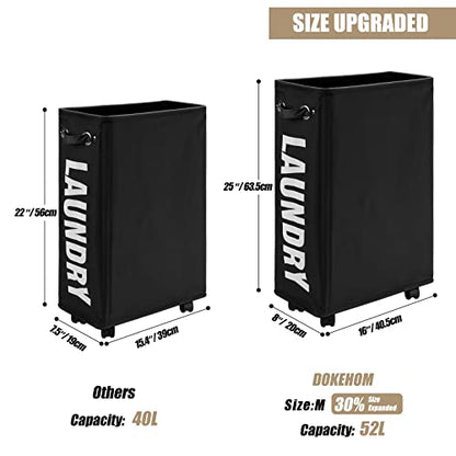 DOKEHOM 52L Slim Rolling Laundry Basket Hamper, Narrow on Wheels, Black - color: Black/M, size: 52L/Slim