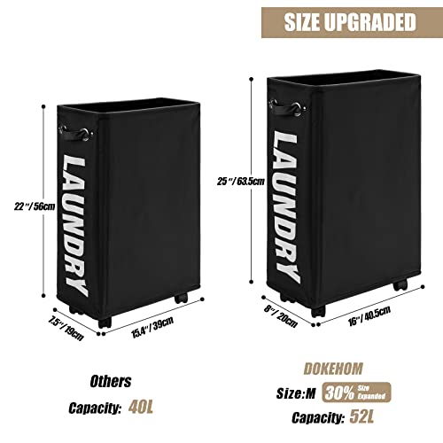 DOKEHOM 52L Slim Rolling Laundry Basket Hamper, Narrow on Wheels, Black - color: Black/M, size: 52L/Slim