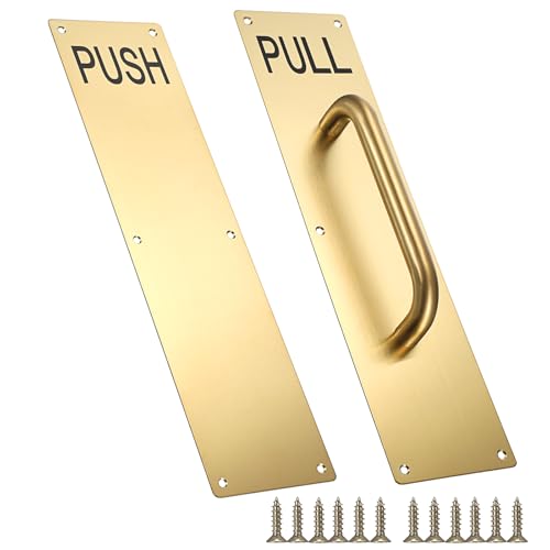 Sumnacon 1 Set 16" Stainless Steel Door Handle Pull & Push Plate - Heavy Duty Gold Gate Handle Bar for Home/Office/Warehouse/Public, Suitable for Wooden/Composite Door with Screws, Brushed, Gold - color: Gold, size: 15.7x3.9 Inches