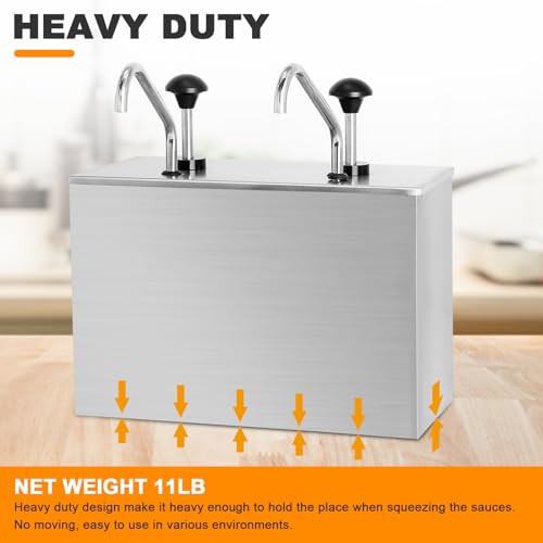 Commercial Sauce Dispenser Pump Stainless Steel Condiment Pump Station 7.4Quart Pump Dispenser Container for Ketchup Dressing Syrup Jam BBQ Sauce - size: 3.7Quart x2