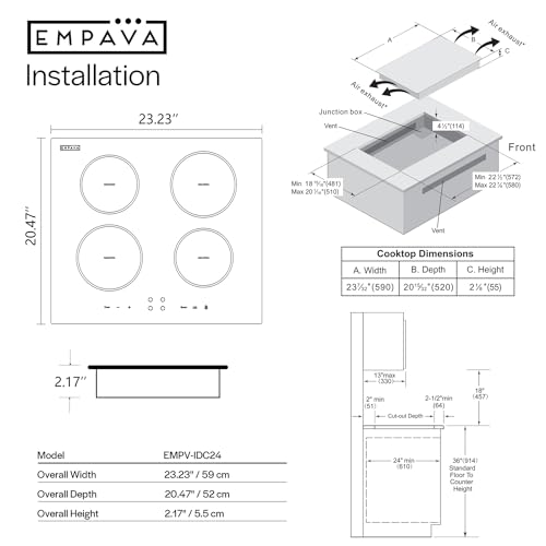Empava Ease 24“ Induction Cooktop 4 Burner, Drop-in, Hardwired - size: 24 Inch