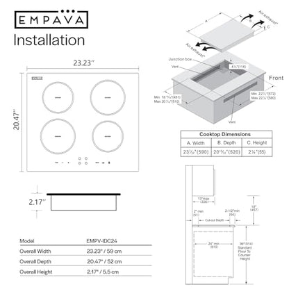 Empava Ease 24“ Induction Cooktop 4 Burner, Drop-in, Hardwired - size: 24 Inch