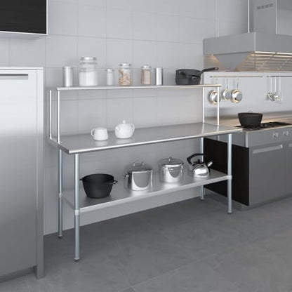 Stainless Steel Single Overshelf for 72" Prep Table – 12" Deep - size: 12"x72"