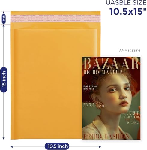 Fuxury Kraft Bubble Mailers 10.5X16" 100 Pack Self Seal Padded Envelopes - color: Yellow, size: 10.5x16" 100PC