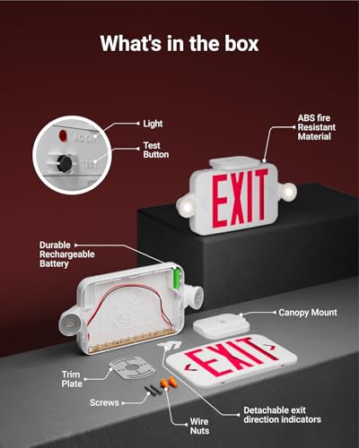 Sunco 6 Pack Red Exit Signs with LED Emergency Lights & Backup Battery