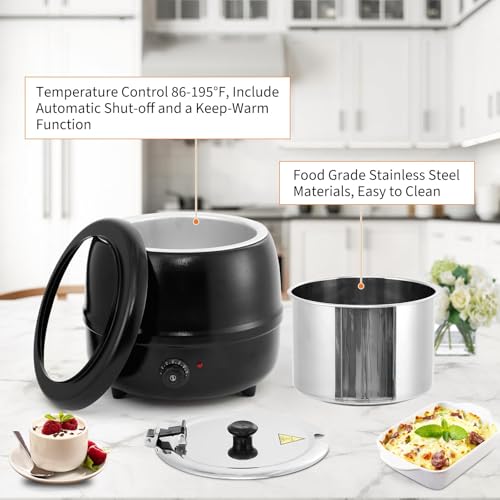Commercial Electric Soup Kettle – 13.7QT Capacity, Stainless Steel Removable Insert, Hinged Lid, Anti-Scald Handle, Adjustable Temperature Control – Food Warmer for Restaurant, Buffet, - size: 13.7 Quarts