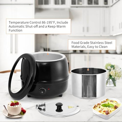 Commercial Electric Soup Kettle – 13.7QT Capacity, Stainless Steel Removable Insert, Hinged Lid, Anti-Scald Handle, Adjustable Temperature Control – Food Warmer for Restaurant, Buffet, - size: 13.7 Quarts
